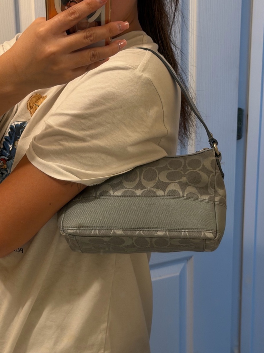 Coach Mini Signature Stripe Demi Shoulder Bag in Blue - Picture 11 of 11